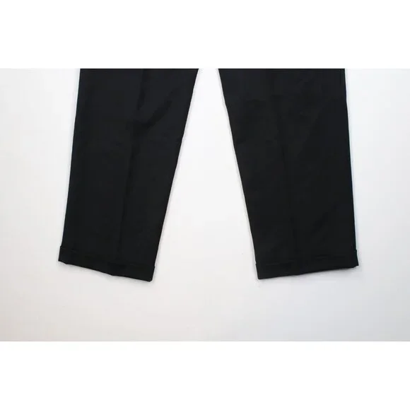 Vintage 90s Streetwear Mens 32x32 Pleated Cuffed Wide Leg Wool Chino Pants Black
